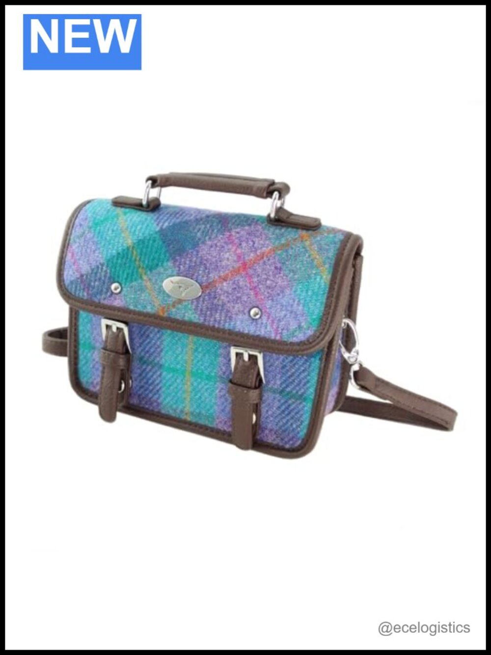 Harris Tweed Mini Satchel Bag Leather Trim Adjustable Strap